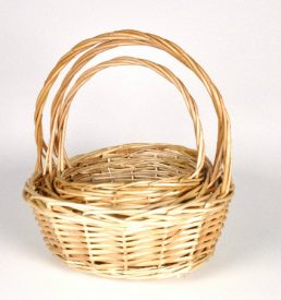 Natural Round Basket With Handle Set 3 Florist Hamper Decoration