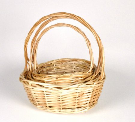 Natural Round Basket With Handle Set 3 Florist Hamper Decoration