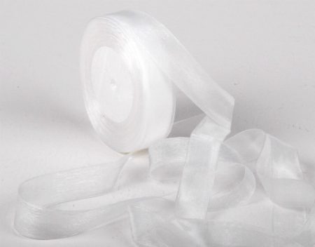 Woven Edge Organza Ribbon 25mm x 50Yds White