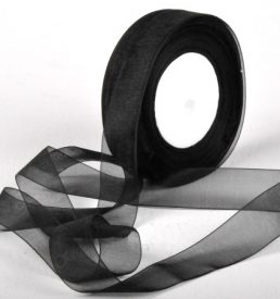 Woven Edge Organza Ribbon 25mm x 50Yds Black