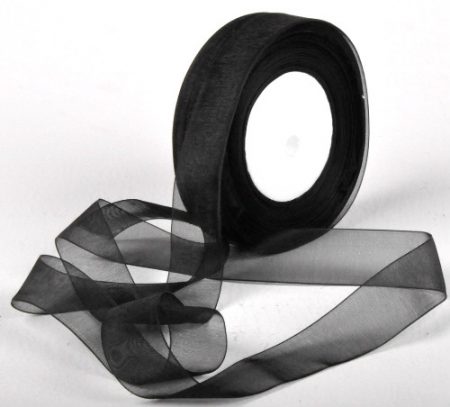 Woven Edge Organza Ribbon 25mm x 50Yds Black