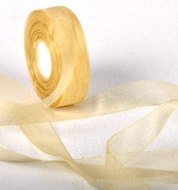 Woven Edge Organza Ribbon 25mm x 50Yds Light Gold