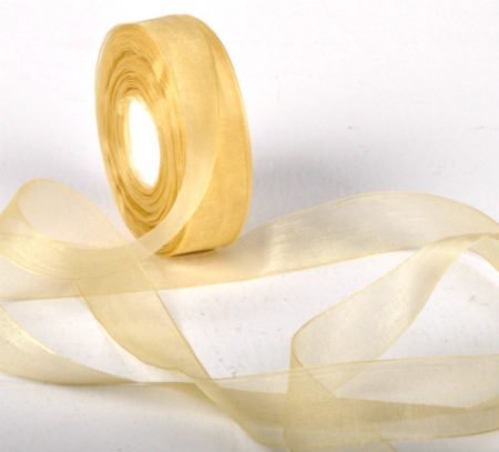 Woven Edge Organza Ribbon 25mm x 50Yds Light Gold