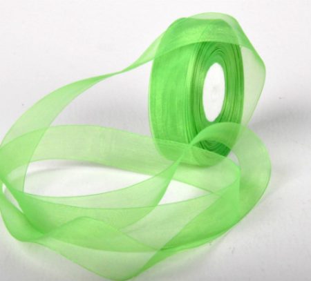 Woven Edge Organza Ribbon 25mm x 50Yds Mid Green