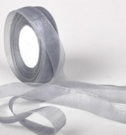 Woven Edge Organza Ribbon 25mm x 50Yds Silver Gray