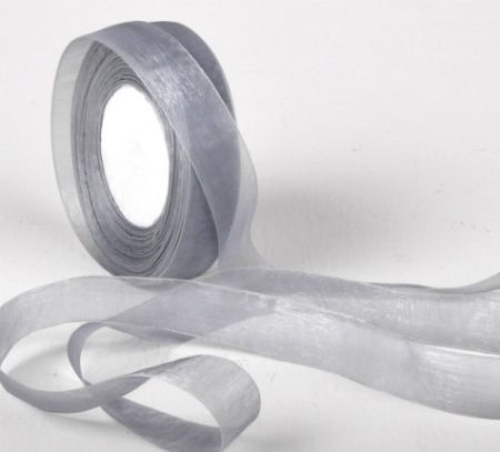 Woven Edge Organza Ribbon 25mm x 50Yds Silver Gray
