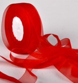 Woven Edge Organza Ribbon 25mm x 50Yds  Red