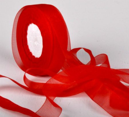 Woven Edge Organza Ribbon 25mm x 50Yds  Red