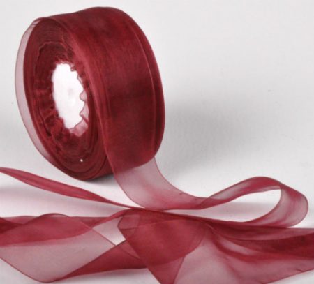 Woven Edge Organza Ribbon 38mm x 50Yds  Burgundy