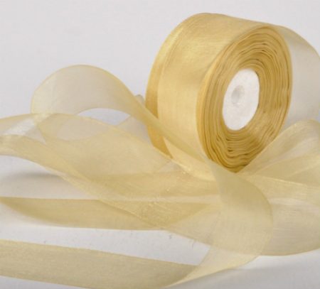 Woven Edge Organza Ribbon 38mm x 50yds Light Gold