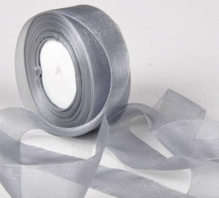 Woven Edge Organza Ribbon 38mm x 50yds Silver Gray