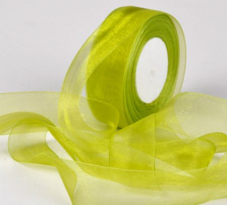 Woven Edge Organza Ribbon 38mm x 50yds Mid Green
