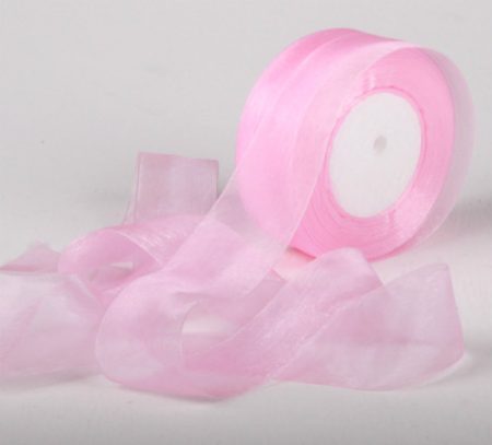 Woven Edge Organza Ribbon 38mm x 50Yds Baby Pink