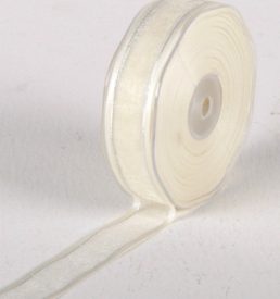 New 25mm x 25m Cream Satin Edge Organza W/Silver Thread Ribbon Florist Wedding