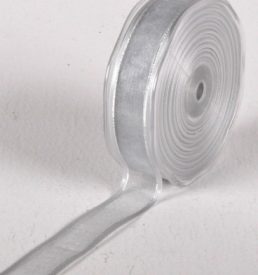 New 25mm x 25m Silver Satin Edge Organza W/Silver Thread Ribbon Florist Wedding