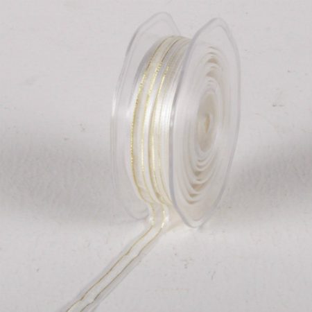New 10mm x 25m Cream Satin Edge Organza W/Silver Thread Ribbon Florist Wedding