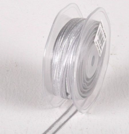 New 10mm x 25m Silver Satin Edge Organza W/Silver Thread Ribbon Florist Wedding